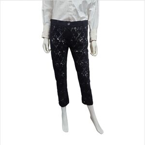 ANN DEMEULEMEESTER | Black Burnout Velvet Cropped Runway Pants EU 38 / US 10